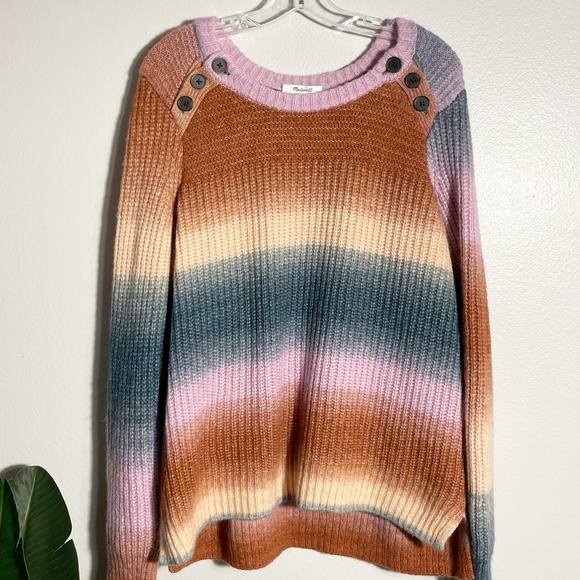 Madewell Space Dyed Striped Sweater Button Shoulder Crew Pullover Wool Alpaca XL - Picture 5 of 13